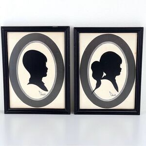 Vintage Silhouette Cut Outs FramesArt Boy And Girl Portraits
